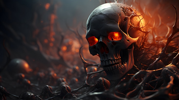 Digital Art 4K Skull with Fiery Eyes