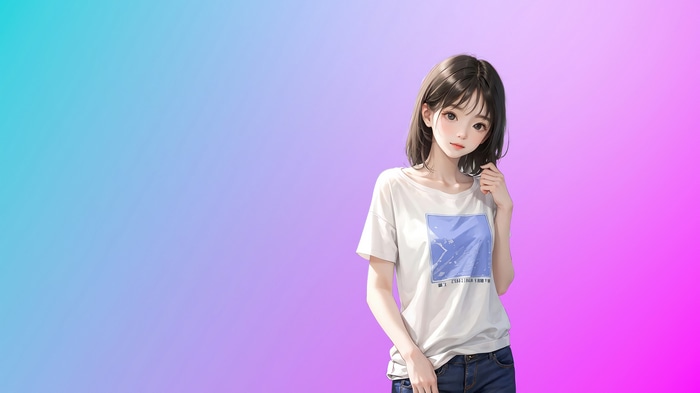 Cute Anime Girl in White T-shirt 4K