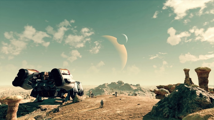 Starfield 4K: Spaceship on an Alien Planet