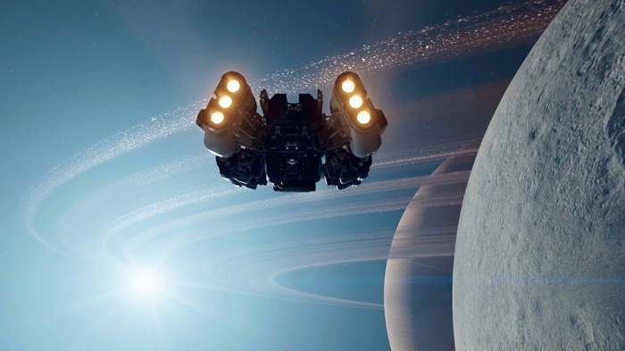 Starfield Spaceship near Ringed Planet 4K