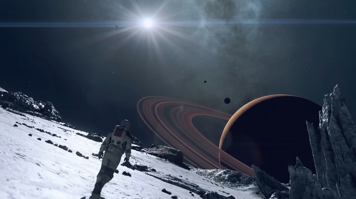 Starfield Game Astronaut on a Planet with Rings