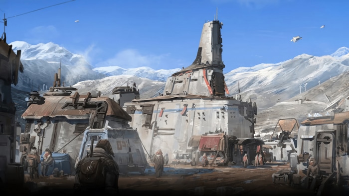 Starfield 4K settlement in snowy mountains