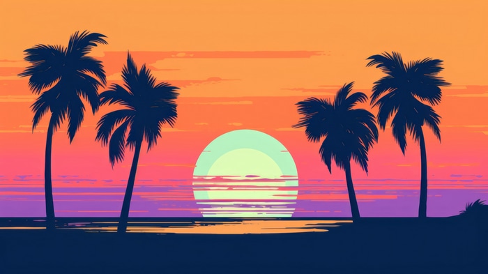 Minimalist Sunset with Palm Tree Silhouettes 4K