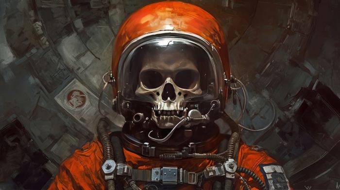 Astronaut Skull in Orange Space Suit 4K