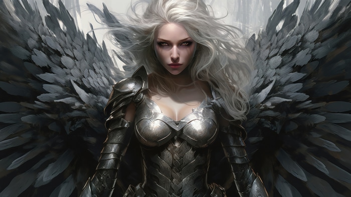 Warrior Angel with Black Wings in 4K