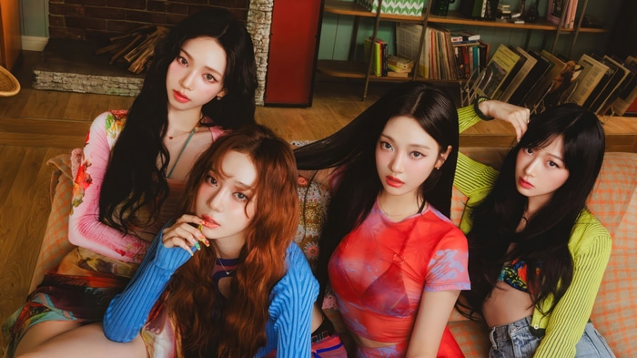 Aespa members Karina, Winter, Ningning, and Giselle posing