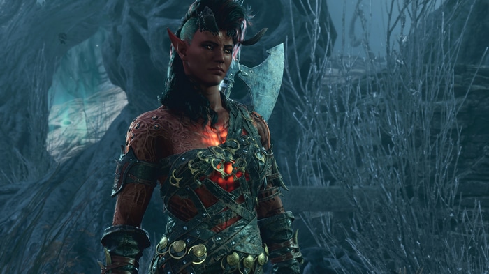 Tiefling Warrior with Axe in Cave 4K