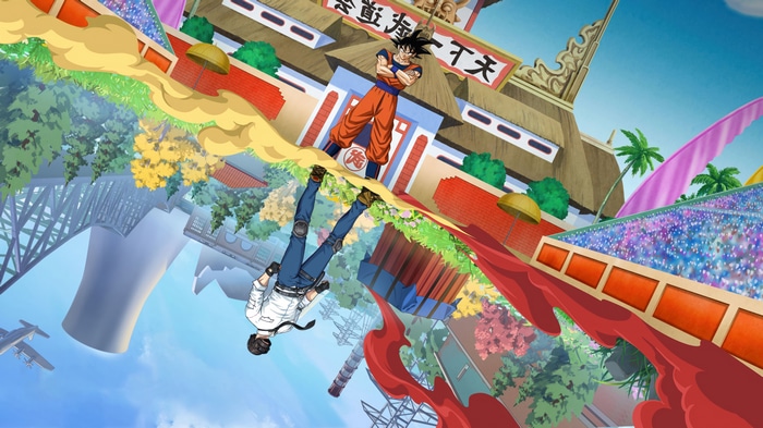 Goku and PUBG Mobile character in a crossover scene 4K