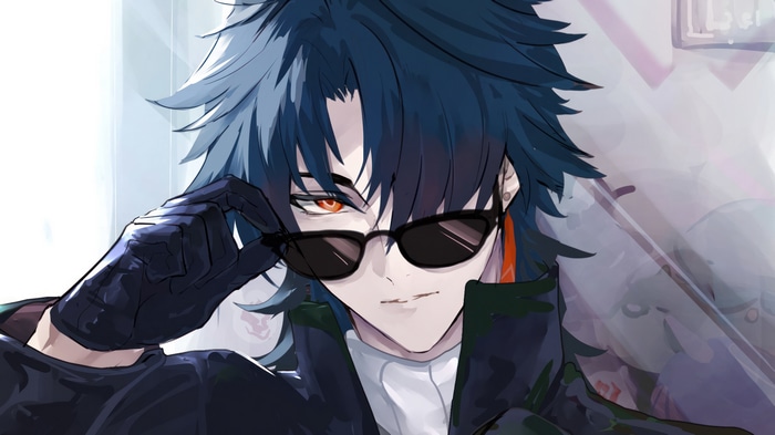 Blade from Honkai: Star Rail wearing sunglasses