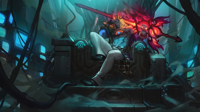 Soul Fighter Viego on a throne in a dark room
