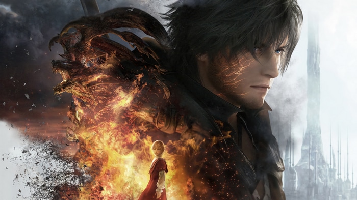 Final Fantasy 16: Clive and Joshua with a fiery beast