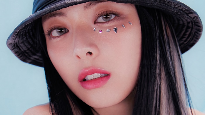 Yuna from ITZY with face gems