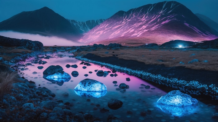 Digital Art River and Mountain Scenery 4K