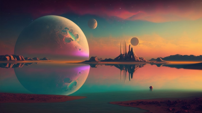 Sci-Fi Planet Scenery with Reflections 4k