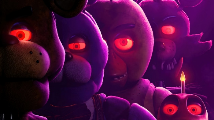 Five Nights at Freddy's characters with glowing red eyes