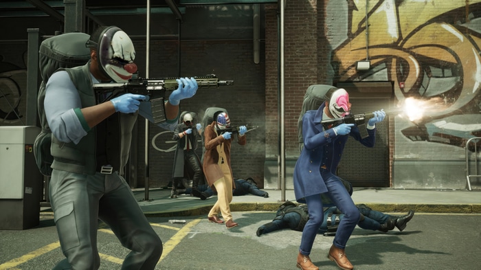 PAYDAY 3 Heist with Masked Robbers Firing Guns