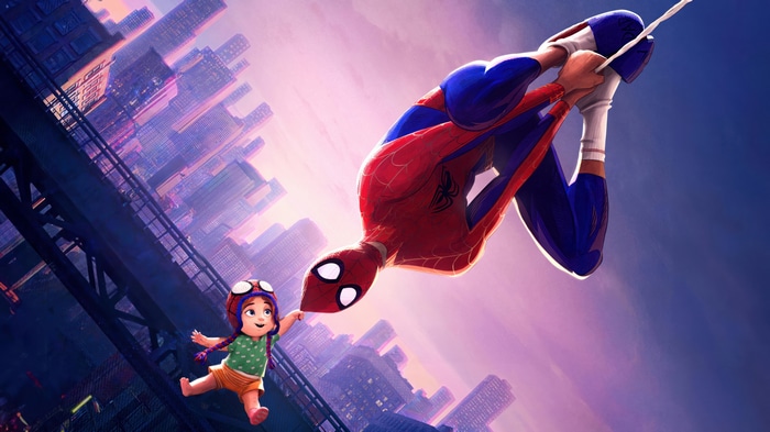 Spider-Man and a young girl in a city