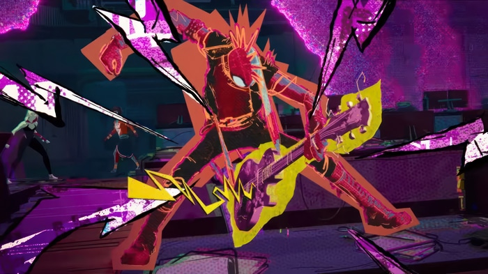 Spider-Punk plays guitar in Spider-Man: Across the Spider-Verse 4K