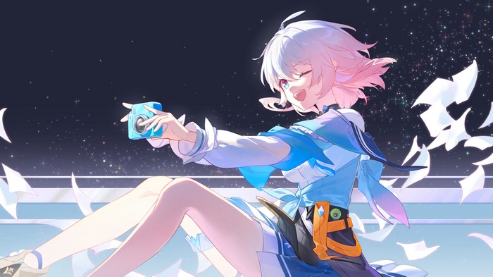 March 7th from Honkai: Star Rail taking a photo