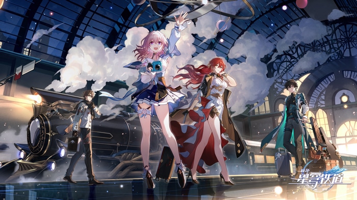 Honkai: Star Rail characters at a train station
