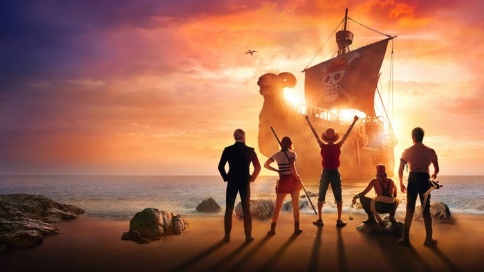 One Piece Straw Hat Pirates Ship at Sunset 4K