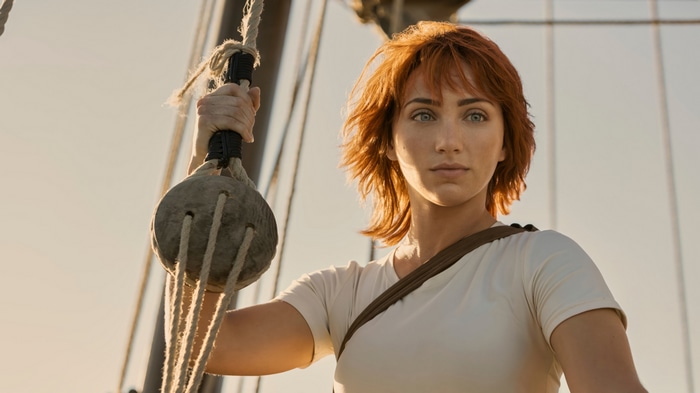 Nami from One Piece on a sailboat