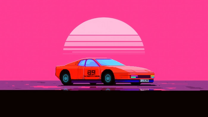 Pixel Art Sports Car with Retro Sunset