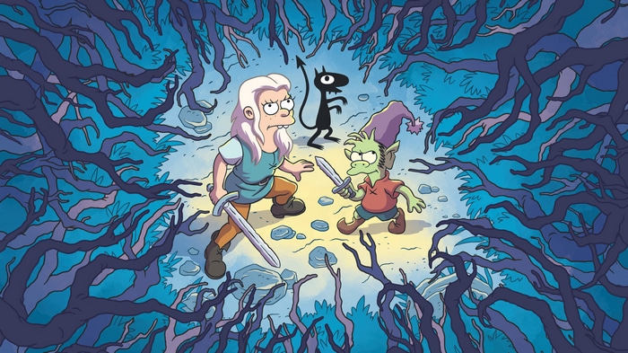 Disenchantment characters in a dark forest
