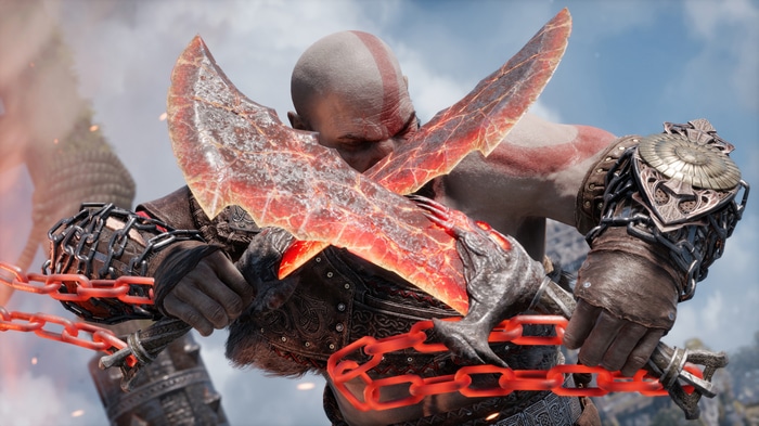 Kratos with Blades of Chaos in God of War Ragnarok 4K