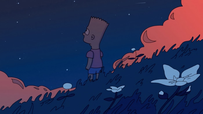Bart Simpson looking at the night sky