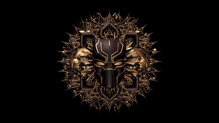 Black Panther Mask with Golden Ornate Design