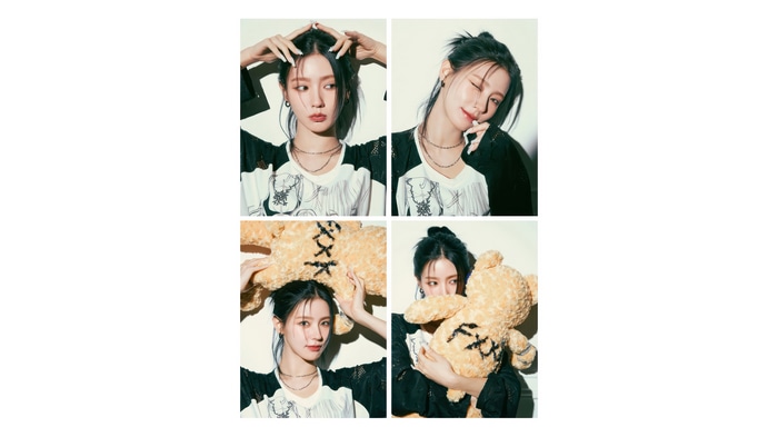 Miyeon of GIDLE with a teddy bear