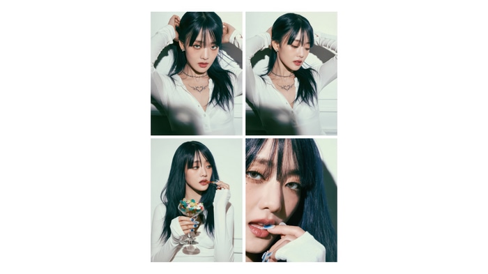 Minnie from GIDLE in a collage of photos