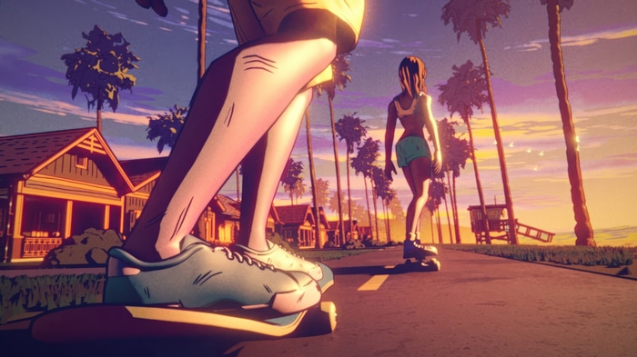 Skateboarders at Sunset in Digital Art 4K