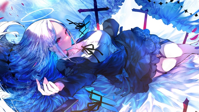 Anime Girl Angel with Halo and Wings 4K