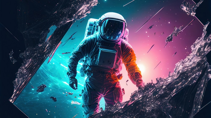 Astronaut in a cosmic landscape 4K