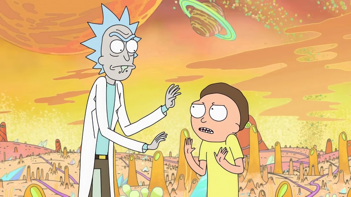Rick and Morty in a strange alien landscape 4K