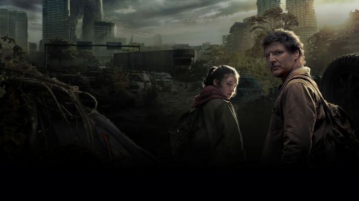 The Last of Us: Joel and Ellie in a ruined city