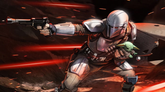 The Mandalorian and Grogu in action 4K