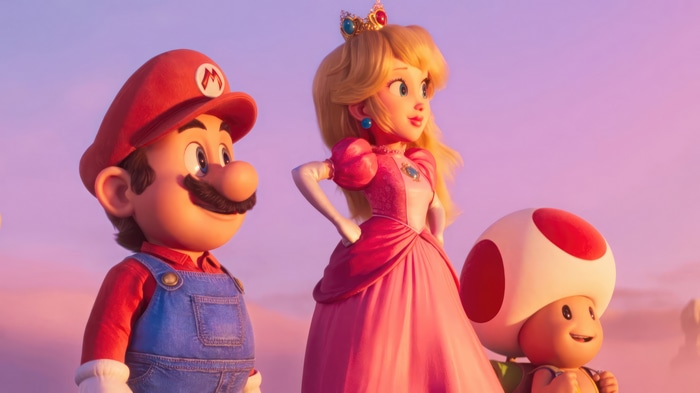 Mario, Princess Peach, and Toad in The Super Mario Bros. Movie 4K