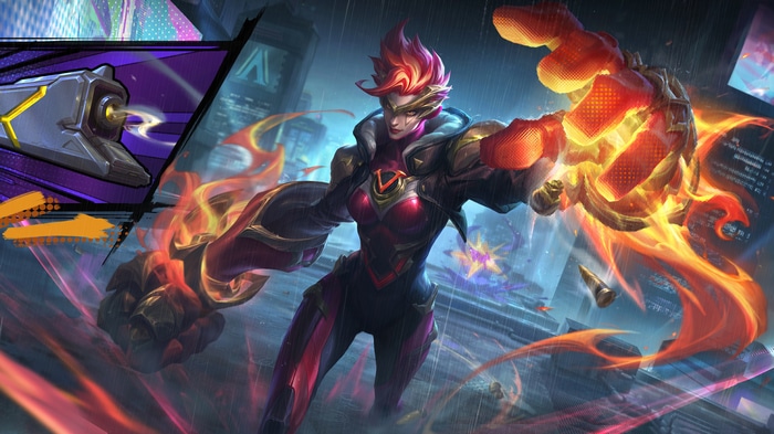 Vi from League of Legends with fiery fists