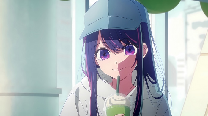 Ai Hoshino from Oshi no Ko drinking a beverage