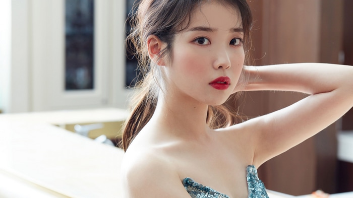 IU (Lee Ji-eun) in a sparkly dress