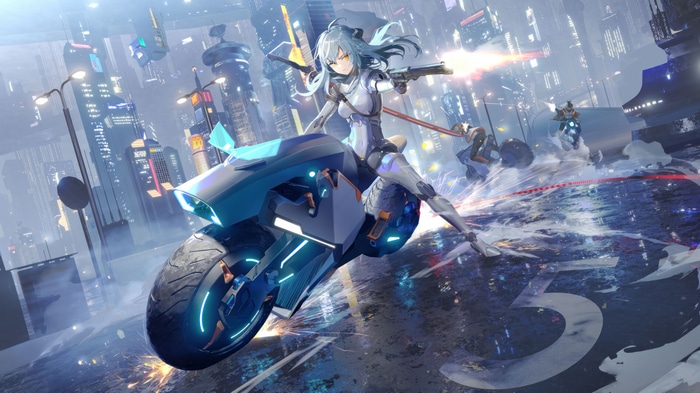 Anime Girl on Motorcycle in Cyberpunk City 4K