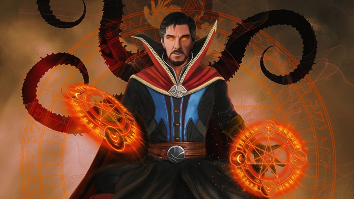 Doctor Strange casting spells with tentacles in background 4K