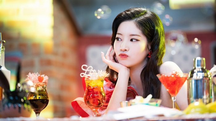 Dahyun of TWICE at a bar with cocktails