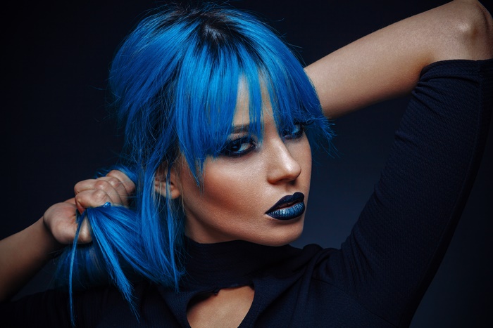 Woman with Blue Hair and Dark Lipstick 4K
