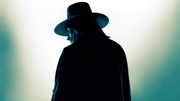 V for Vendetta character wearing a mask and hat