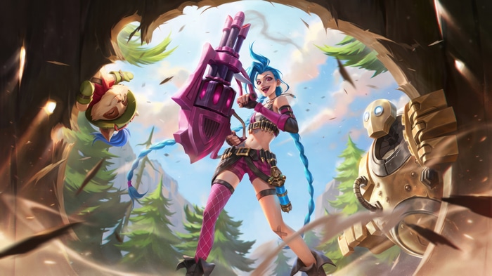 Jinx, Teemo, and Blitzcrank in League of Legends 4K