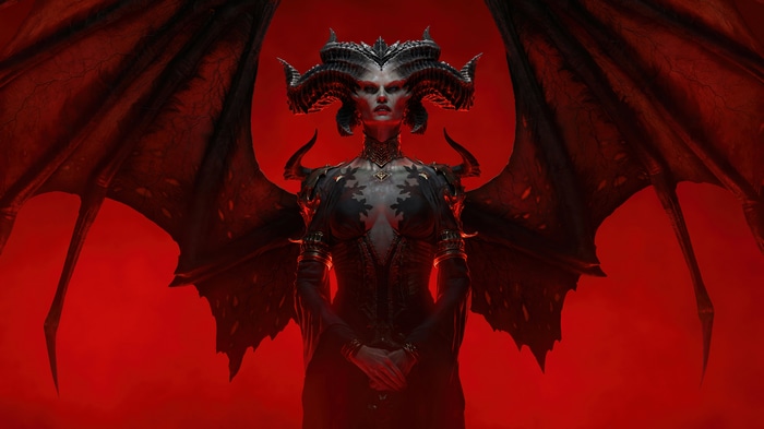 Lilith from Diablo IV with large wings